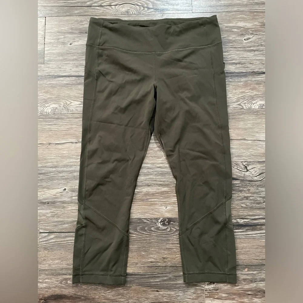 Lululemon Pace Rival Crop Leggings Dark Olive High Rise Size 10 - Picture 5 of 5